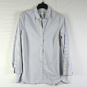J. Jill Gray & White Mixed Stripe Stretch Button-Front Shirt Women's Sz M